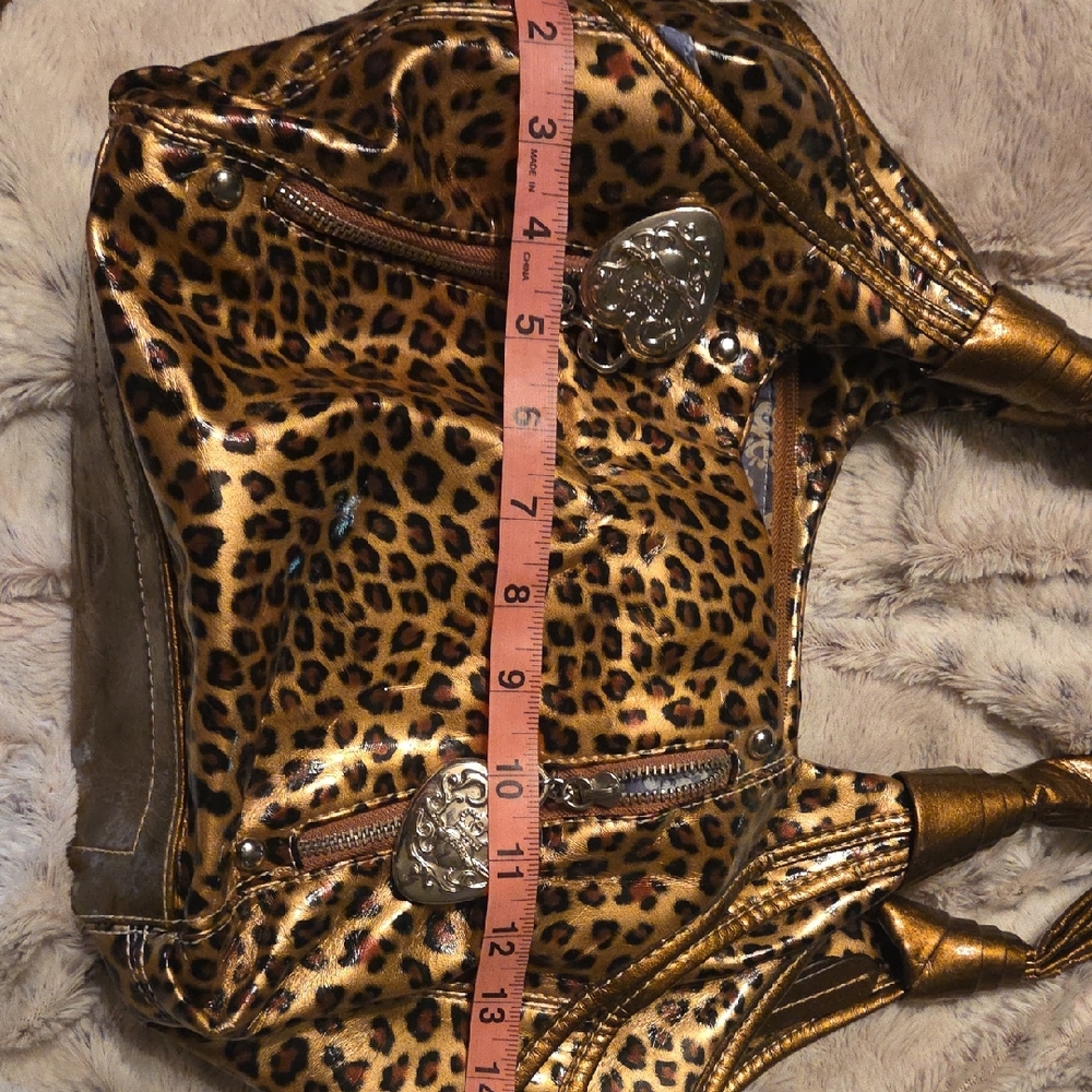 Kathy Van Zeeland Brown and Gold Leopard Patterned Bag